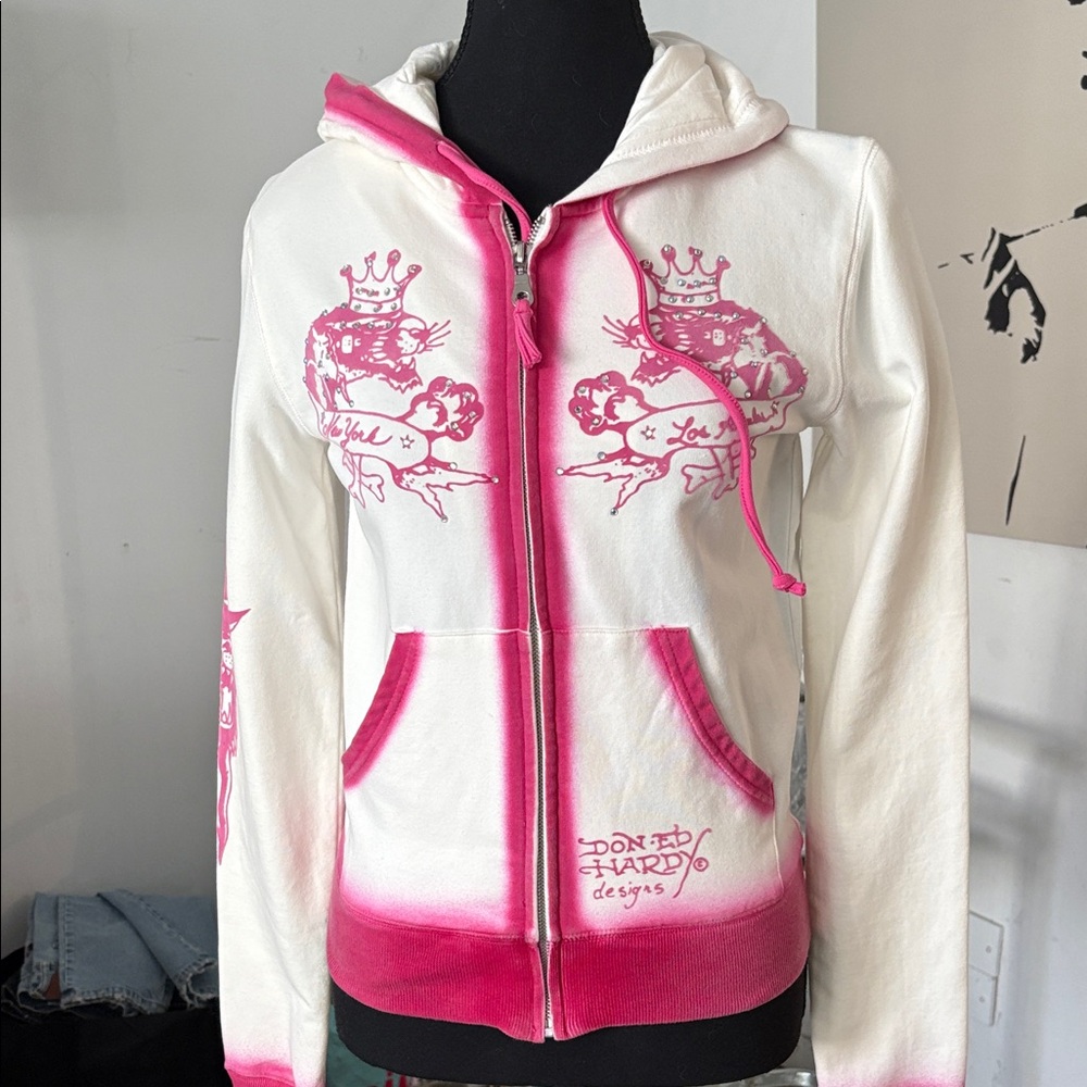Ed Hardy Skull and Roses Graphic Hoodie.